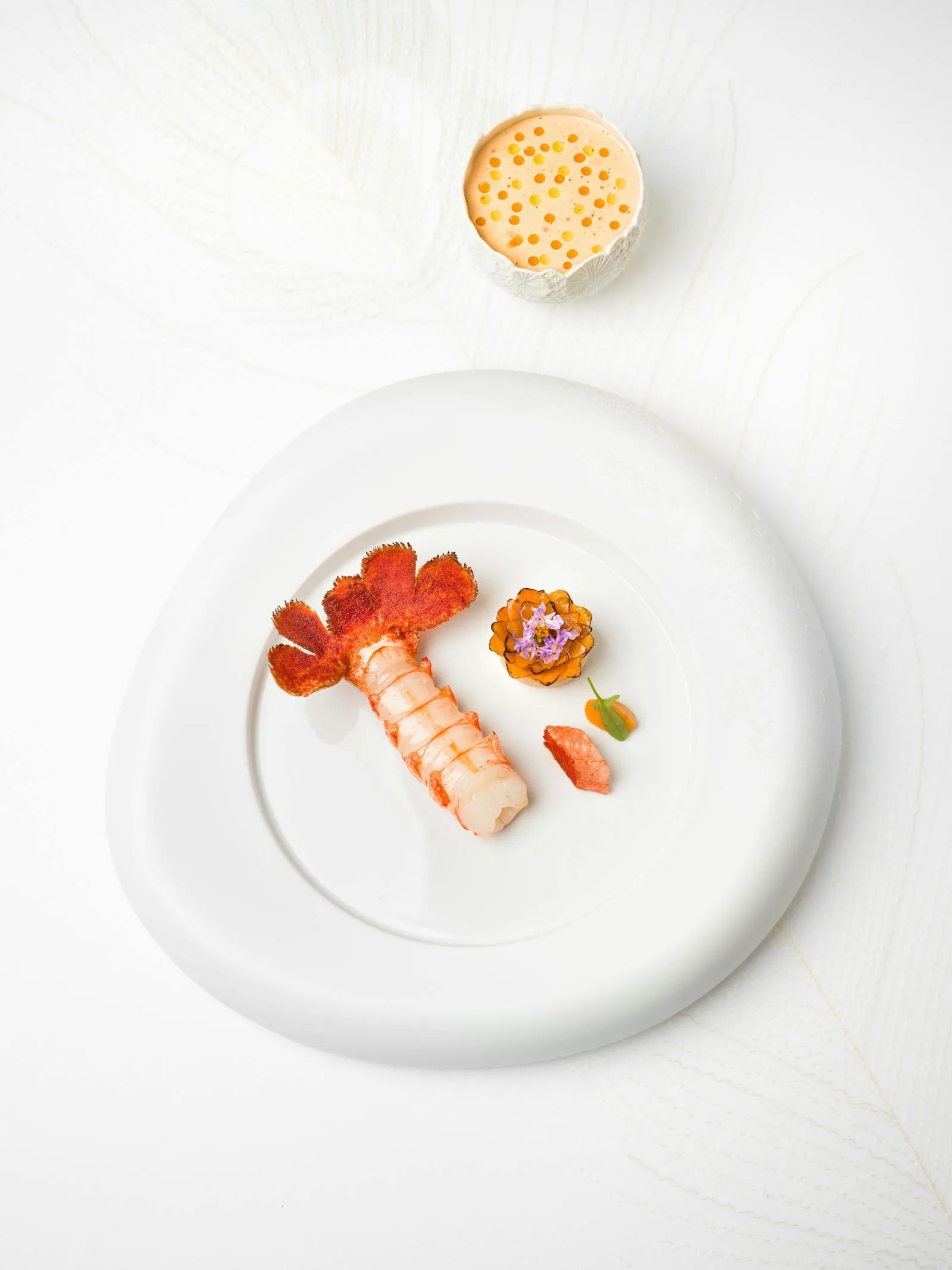 A langoustine dish at Plénitude, chef Arnaud Donckele's three-Michelin-starred restaurant.
