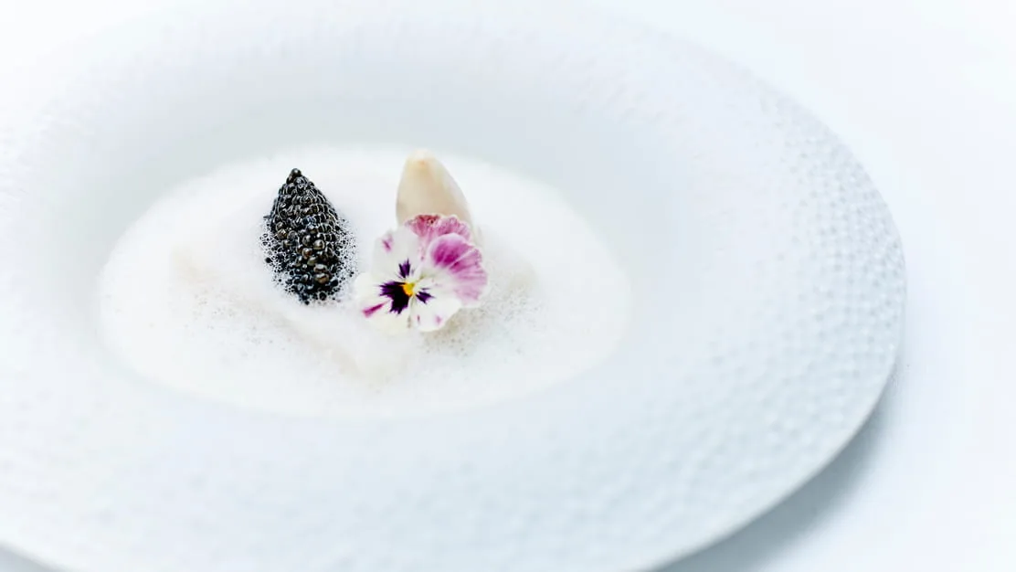 A caviar dish plated at Le Cinq, chef Christian Le Squer's three-Michelin-starred restaurant.