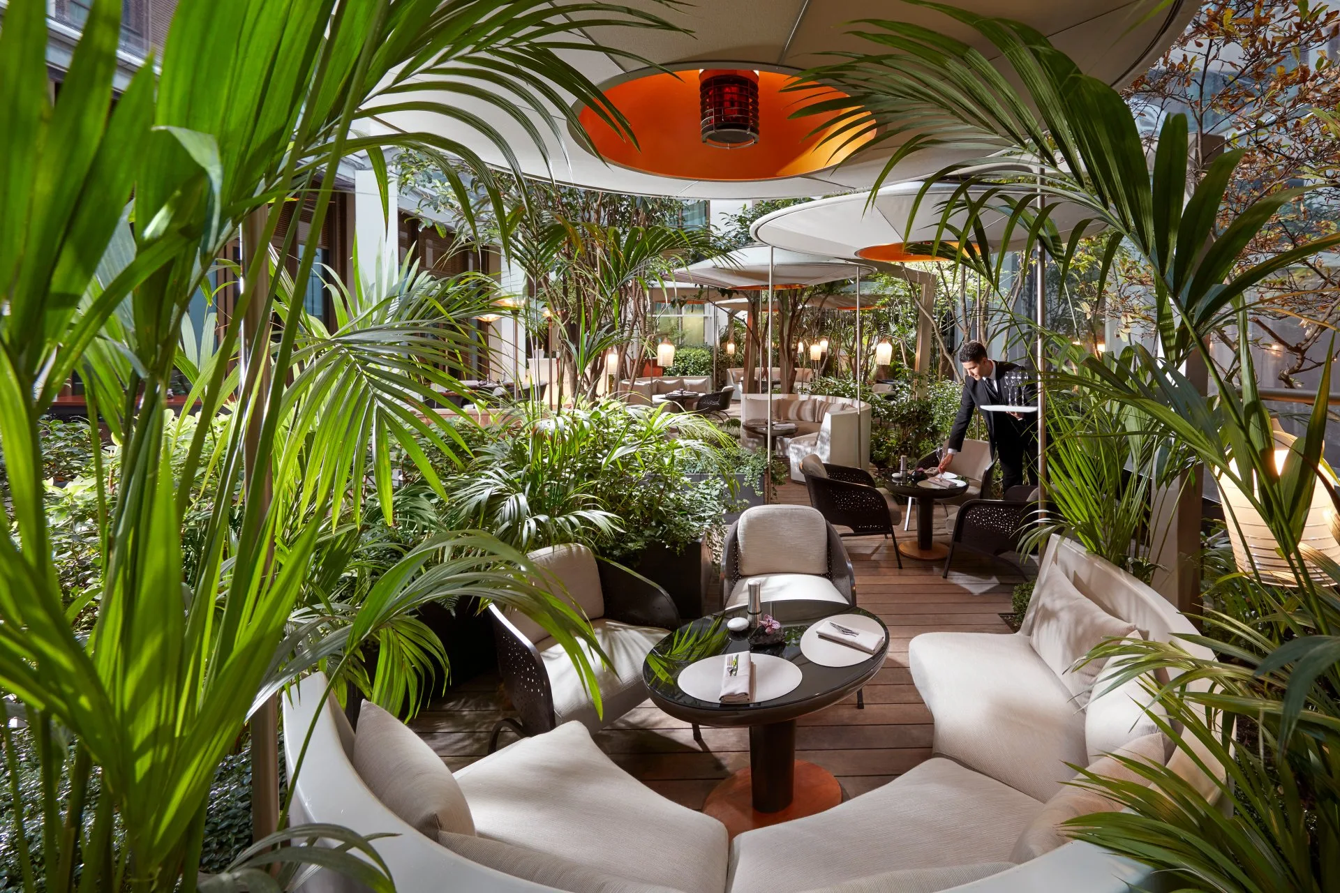 Bar 8's plant-filled terrace in the hotel's inner garden.