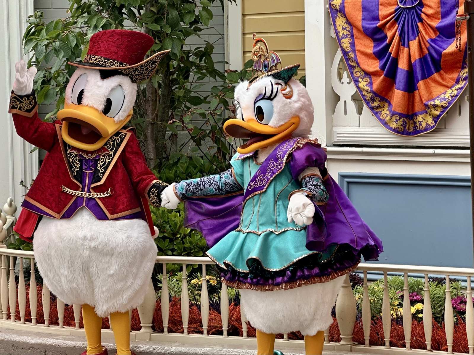 Donald and Daisy Duck in Halloween costumes at the Disney Halloween Festival, Disneyland Paris.