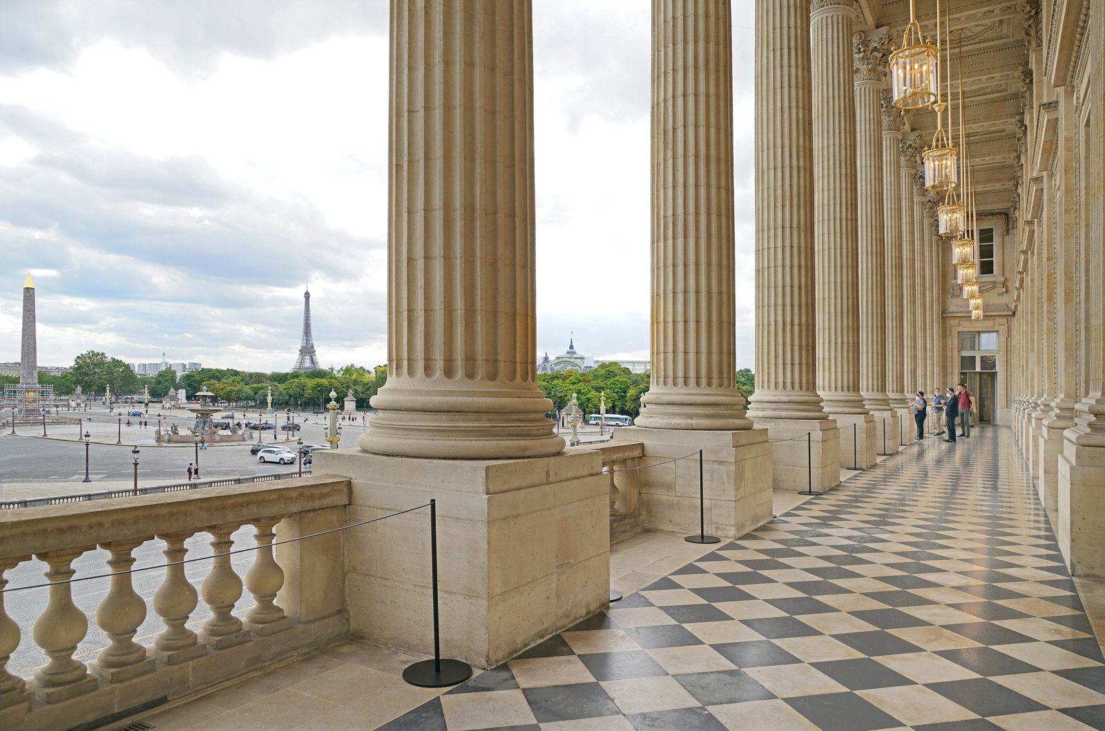 The grand loggia of the Hôtel de la Marine, overlooking Place de la Concorde in Paris.